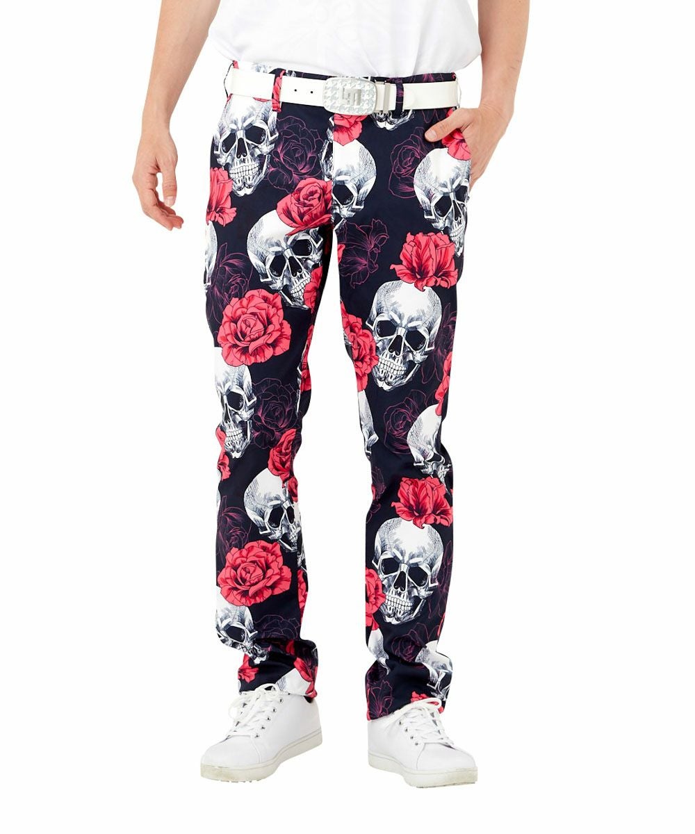 LOUDMOUTH スカル柄 メンズブラックパンツ メンズ 柄ロングパンツ スカルズ&ロージズ | LOUDMOUTH JAPAN