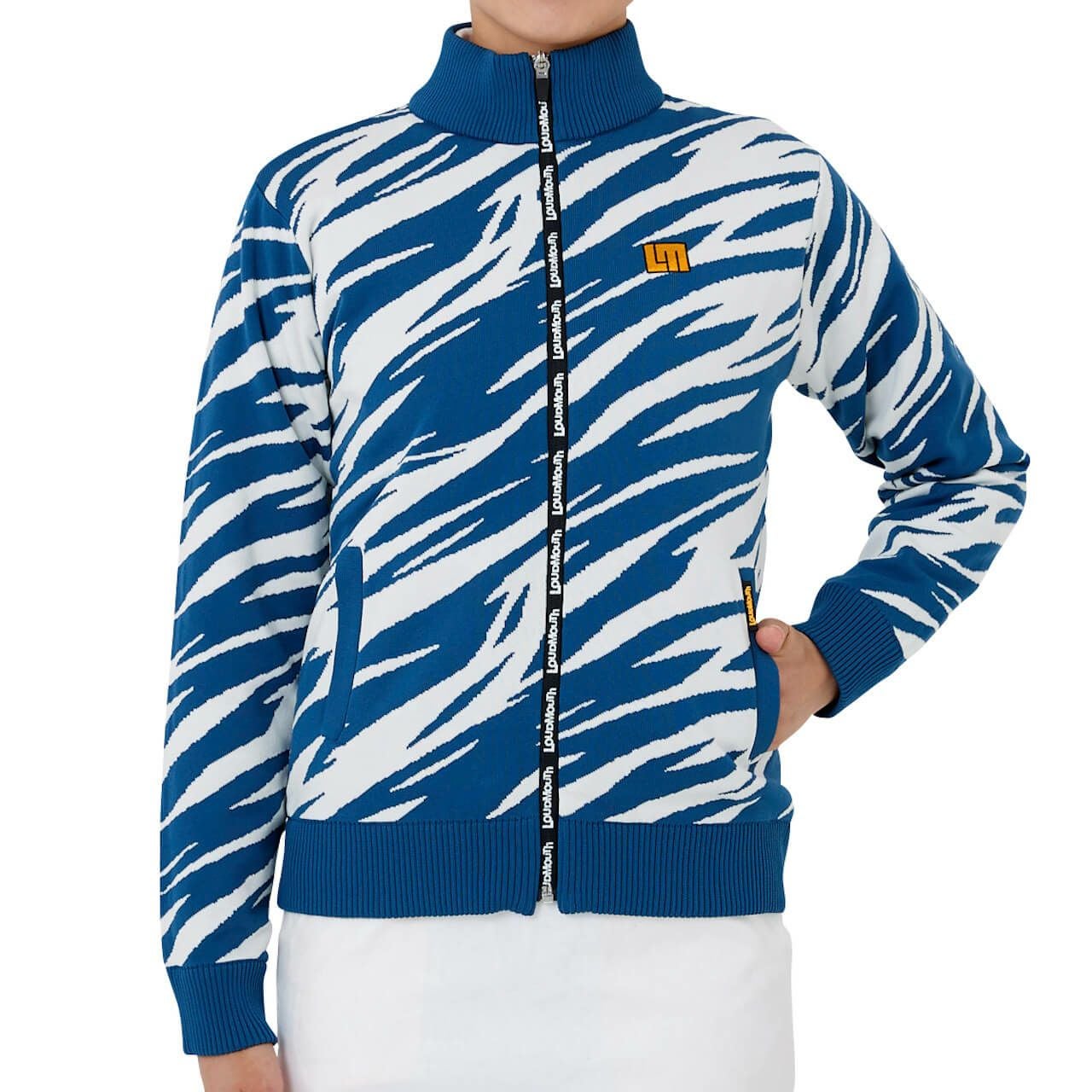 LOUDMOUTH 裏蓄熱軽量ニットジャケット 3q1 レディース 裏蓄熱軽量ニットジャケット ゼブラ柄 ターコイズ