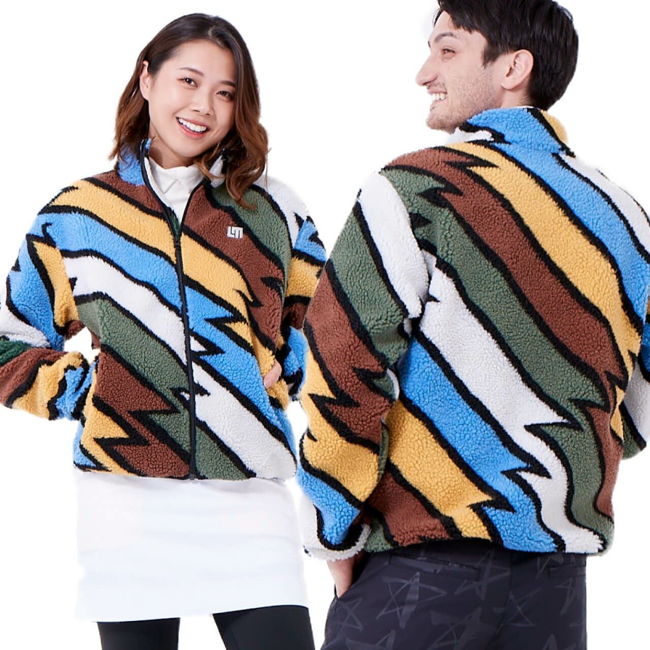 メンズ 裏蓄熱軽量ニットジャケット 千鳥柄 ターコイズ | LOUDMOUTH JAPAN