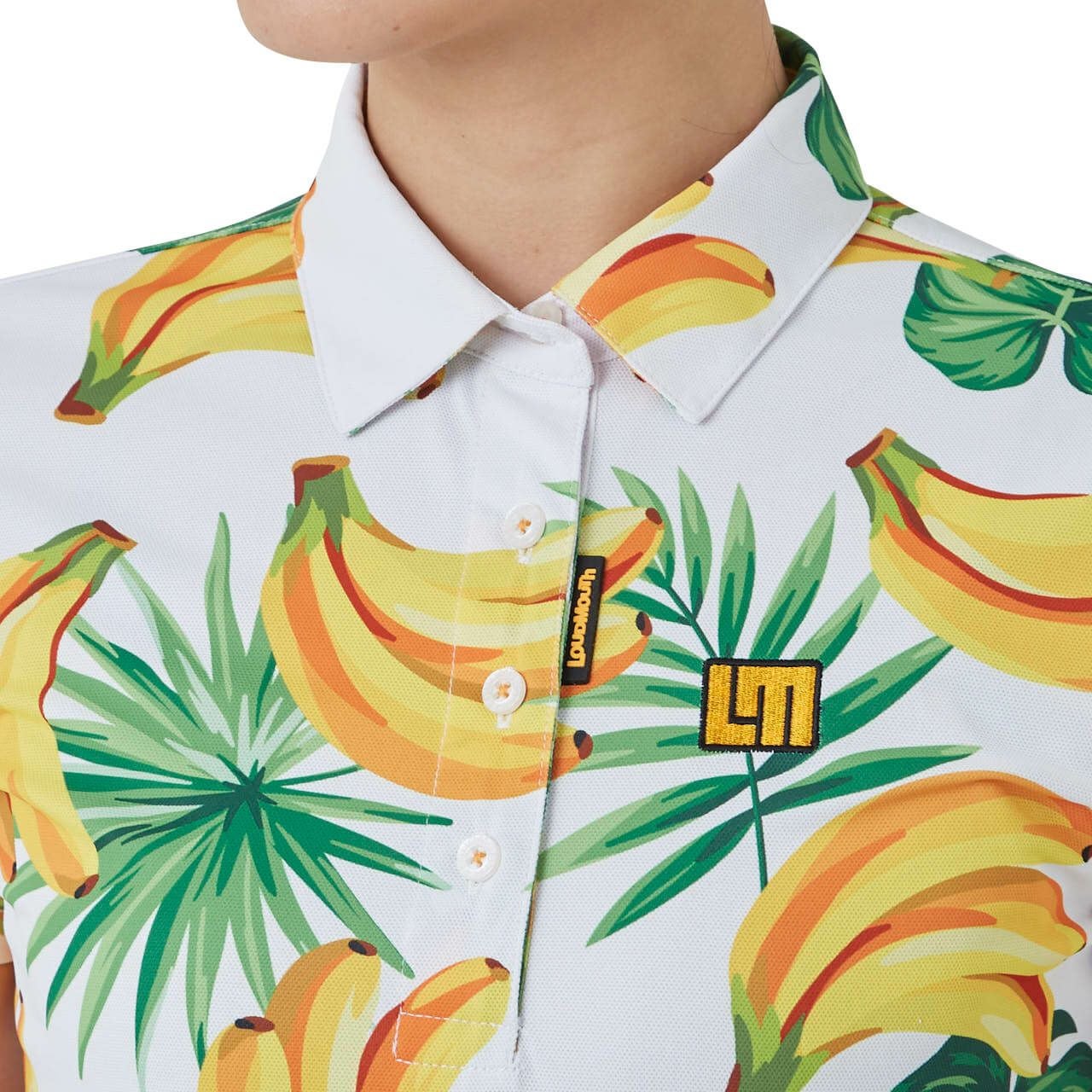 バナナ柄ポロシャツ レディース 半袖ポロシャツ バナナホワイト 吸汗速乾 UV | LOUDMOUTH JAPAN