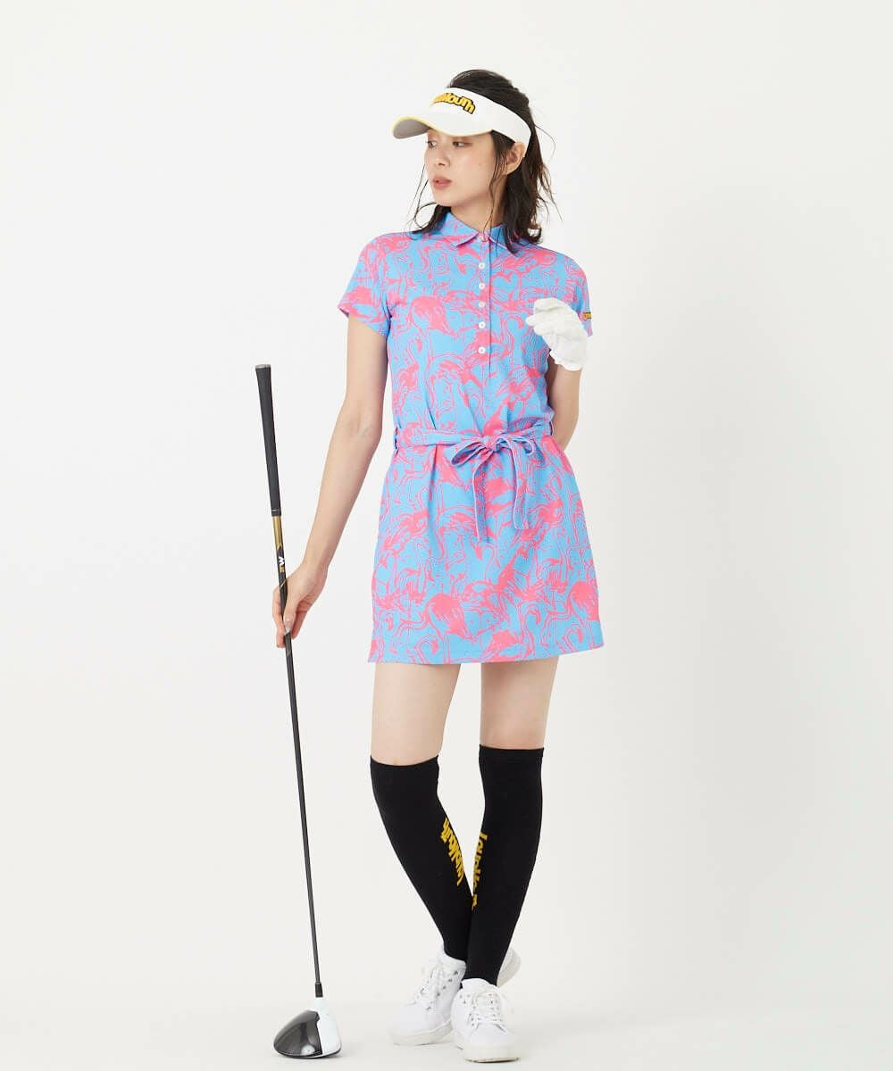 Loudmouth フラミンゴ柄ポロワンピース レディース ワンピース フラミンゴズブルーネオン | LOUDMOUTH JAPAN