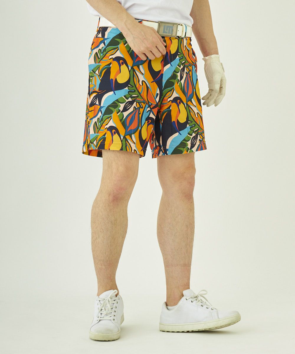 メンズ ショートパンツ ストレッチサッカー素材 トロピカルトゥー