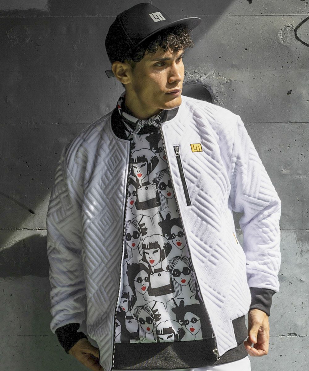 メンズ 裏蓄熱軽量ニットジャケット 千鳥柄 ターコイズ | LOUDMOUTH JAPAN