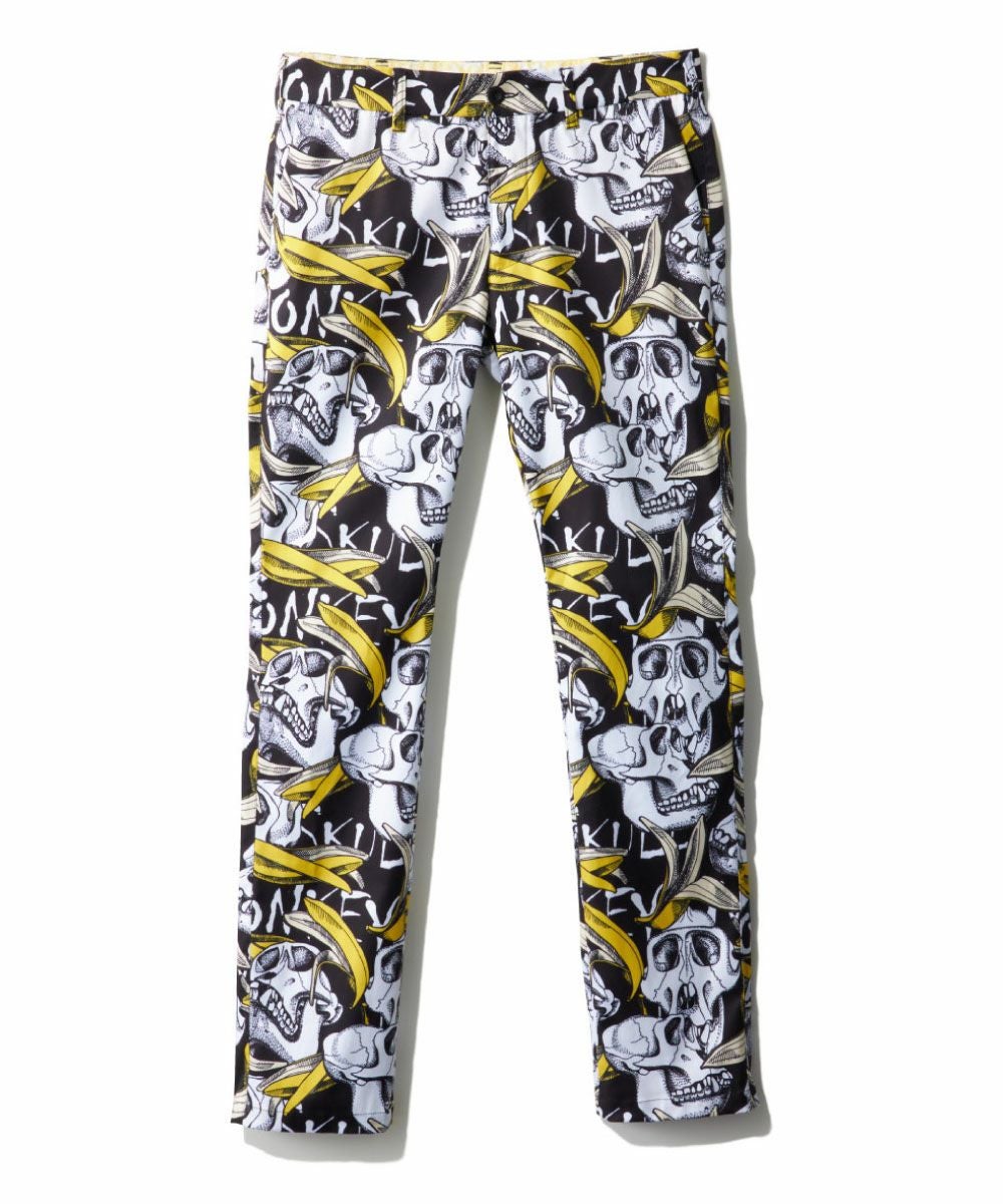 メンズ ストレッチツイル 柄ロングパンツ Skull Monkey/スカルモンキー