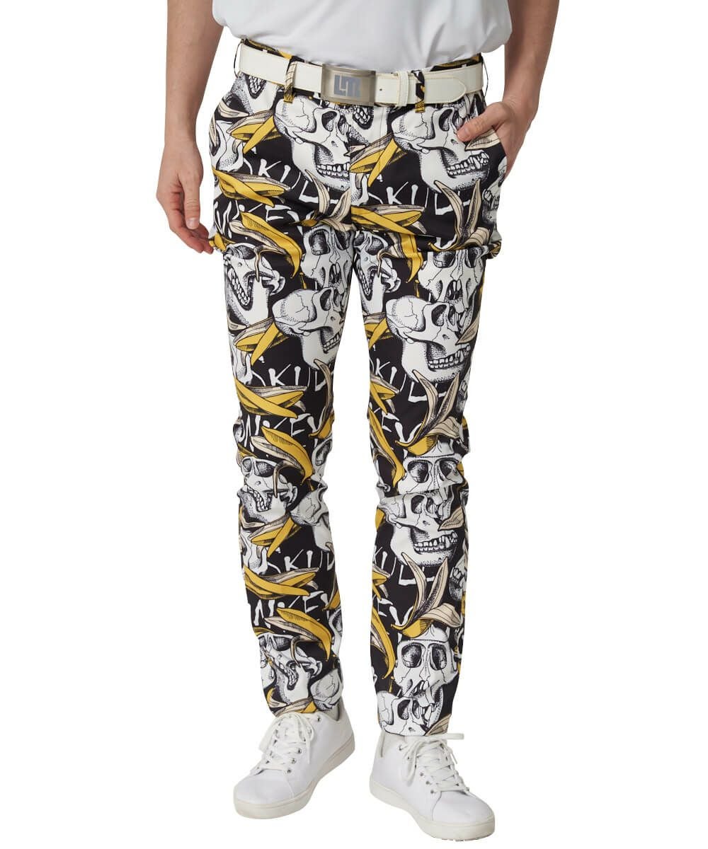 メンズ ストレッチツイル 柄ロングパンツ Skull Monkey/スカルモンキー