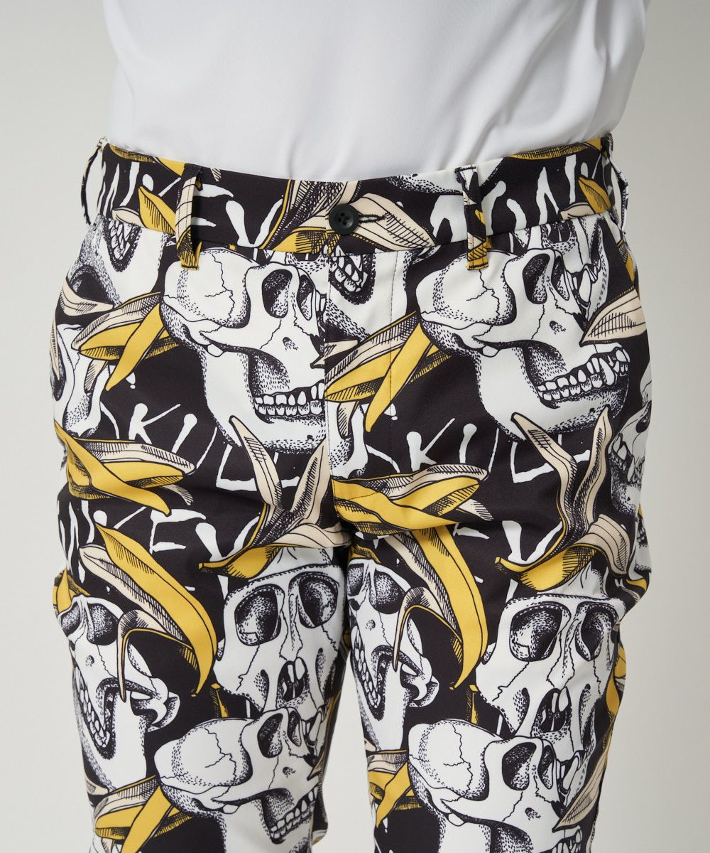 メンズ ストレッチツイル 柄ロングパンツ Skull Monkey/スカルモンキー