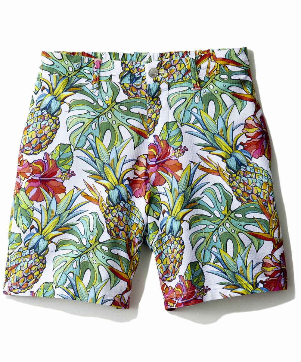メンズ ストレッチサッカー 柄ショートパンツ Tropical Pine