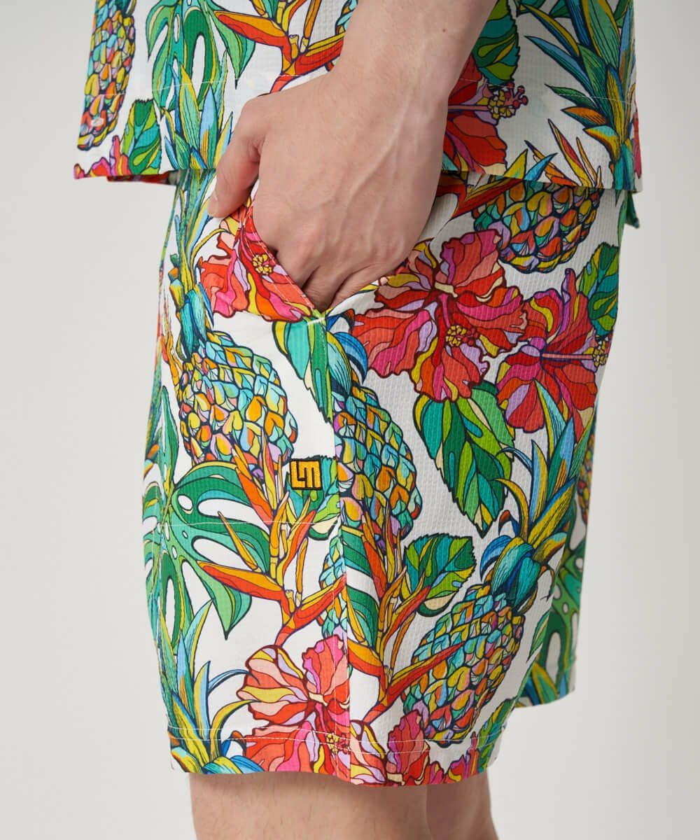 メンズ ストレッチサッカー 柄ショートパンツ Tropical Pine