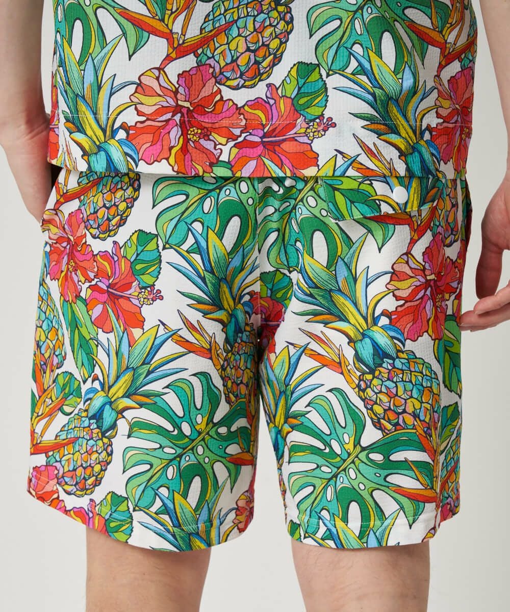 メンズ ストレッチサッカー 柄ショートパンツ Tropical Pine
