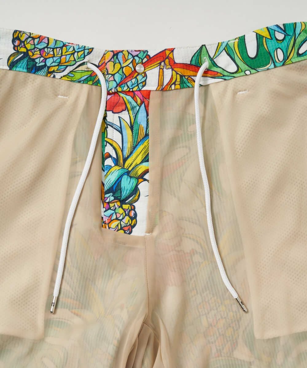 メンズ ストレッチサッカー 柄ショートパンツ Tropical Pine