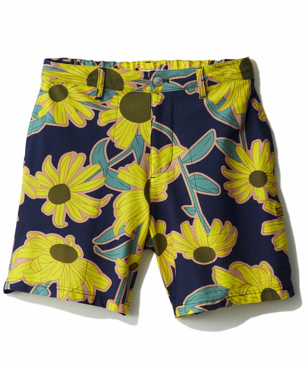 メンズ ストレッチサッカー 柄ショートパンツ Retro Helianthus/レトロ