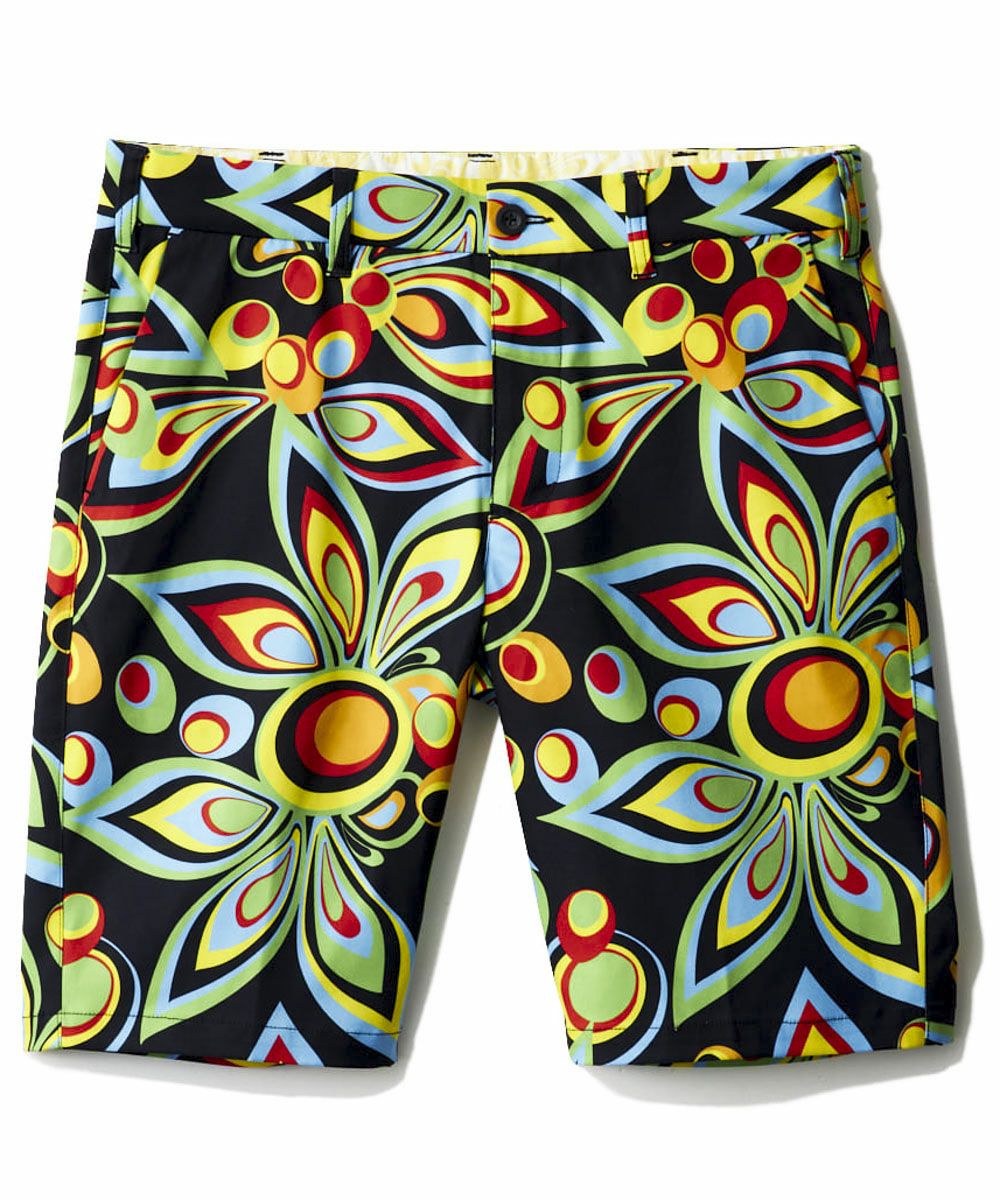 メンズ ストレッチサッカー 柄ショートパンツ Retro Helianthus/レトロ