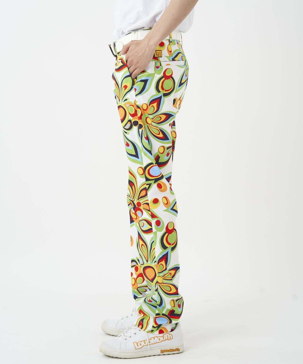 メンズ ストレッチツイル 復刻柄ロングパンツ Shagadelic White/シャガ