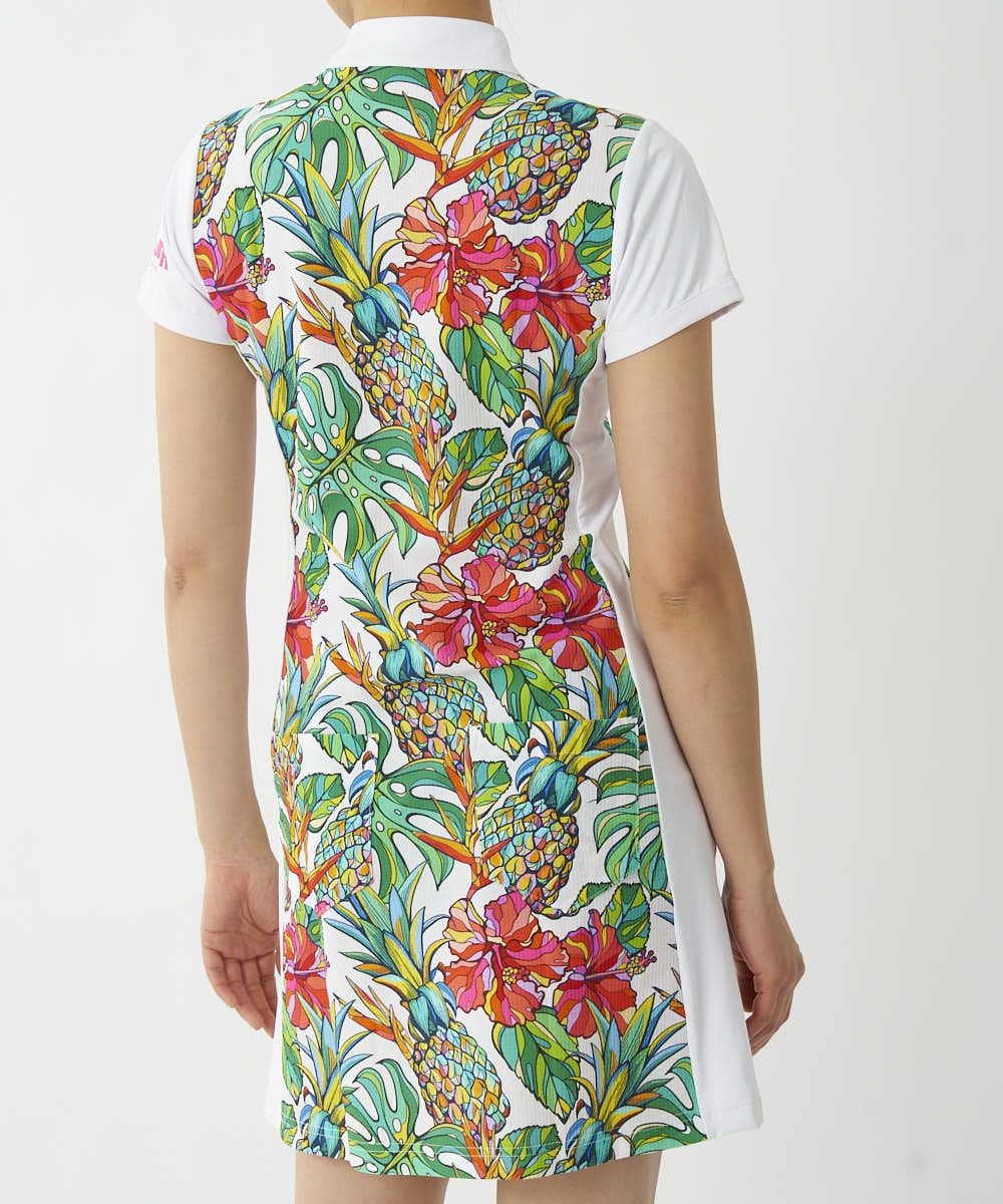 レディース ストレッチサッカー 半袖ワンピース Tropical Pine