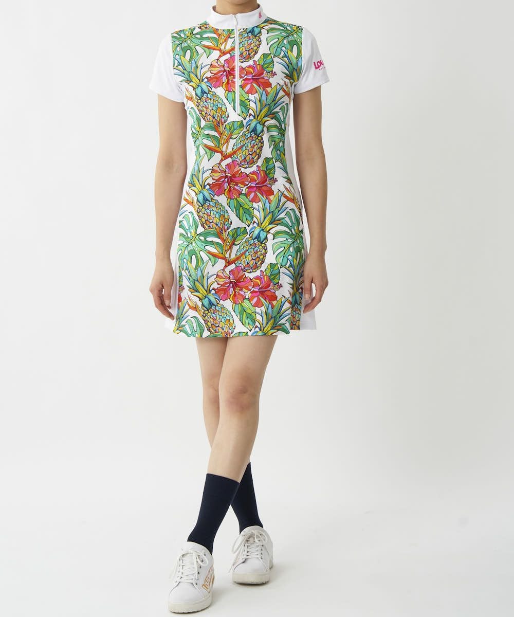 レディース ストレッチサッカー 半袖ワンピース Tropical Pine