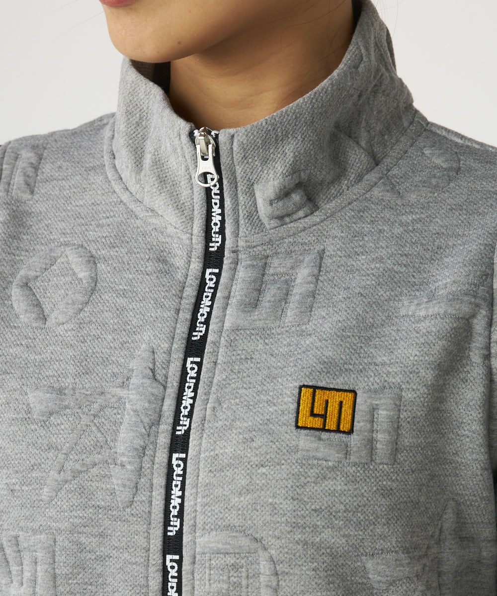 loudmouth エンボス加工羽織り　アウター レディース 2wayエンボス袋ジャガードブルゾン ミックスグレー / 袖