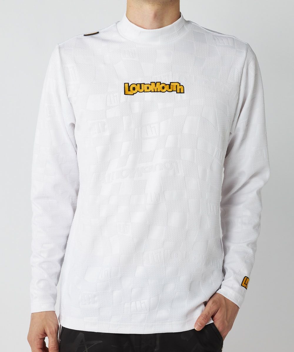 メンズ エンボスロゴ 長袖モックネックシャツ ホワイト | LOUDMOUTH JAPAN