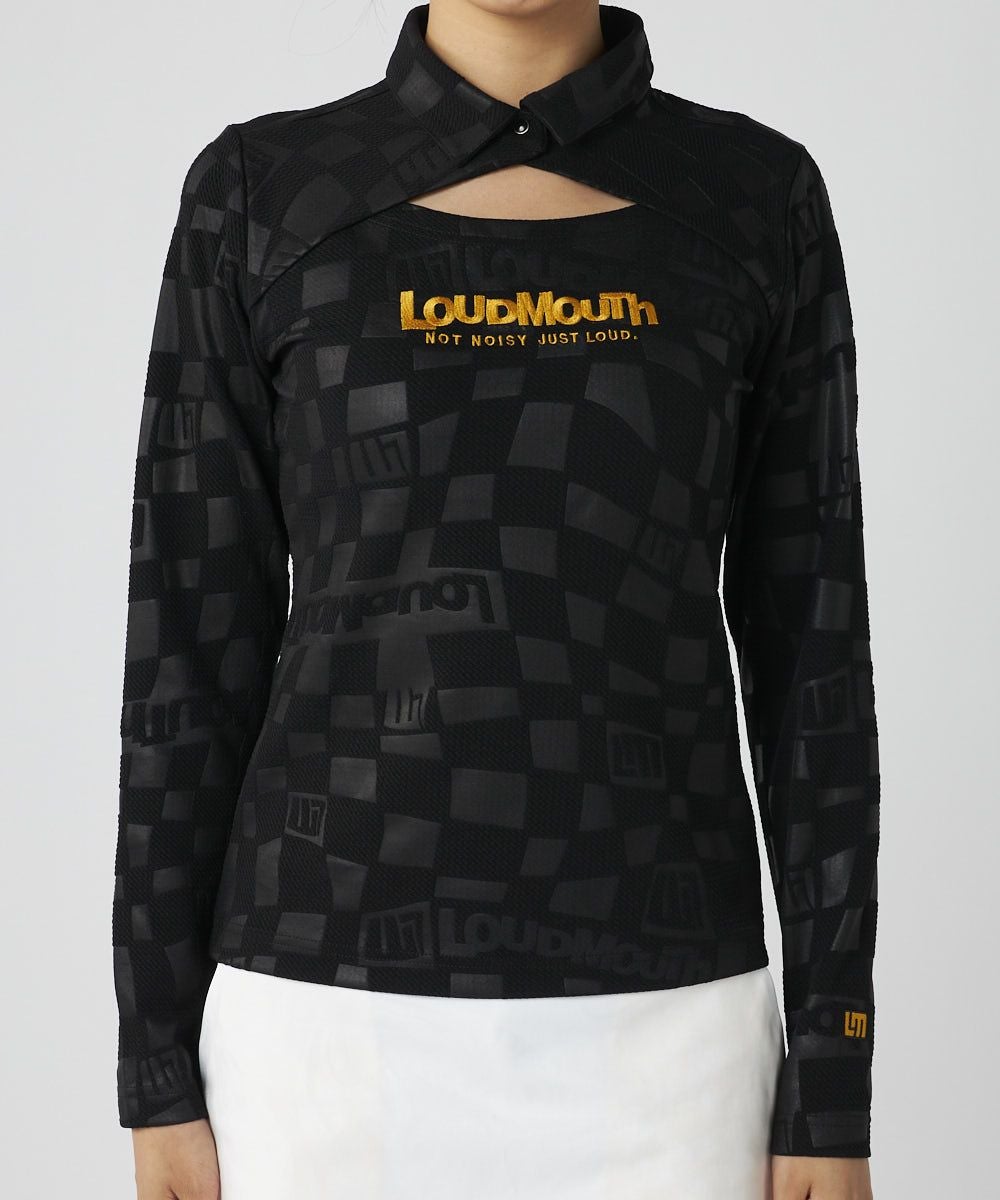 Loudmouth レディースM ポリゴンスネーク柄 上下セット　新品未使用 レディース エンボスロゴ 胸あきデザイン長袖シャツ ブラック