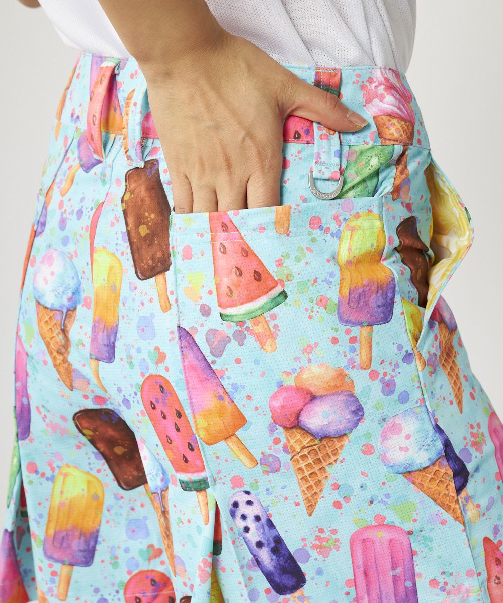 レディース ECOベントメッシュ スカート風柄キュロットパンツ Happy