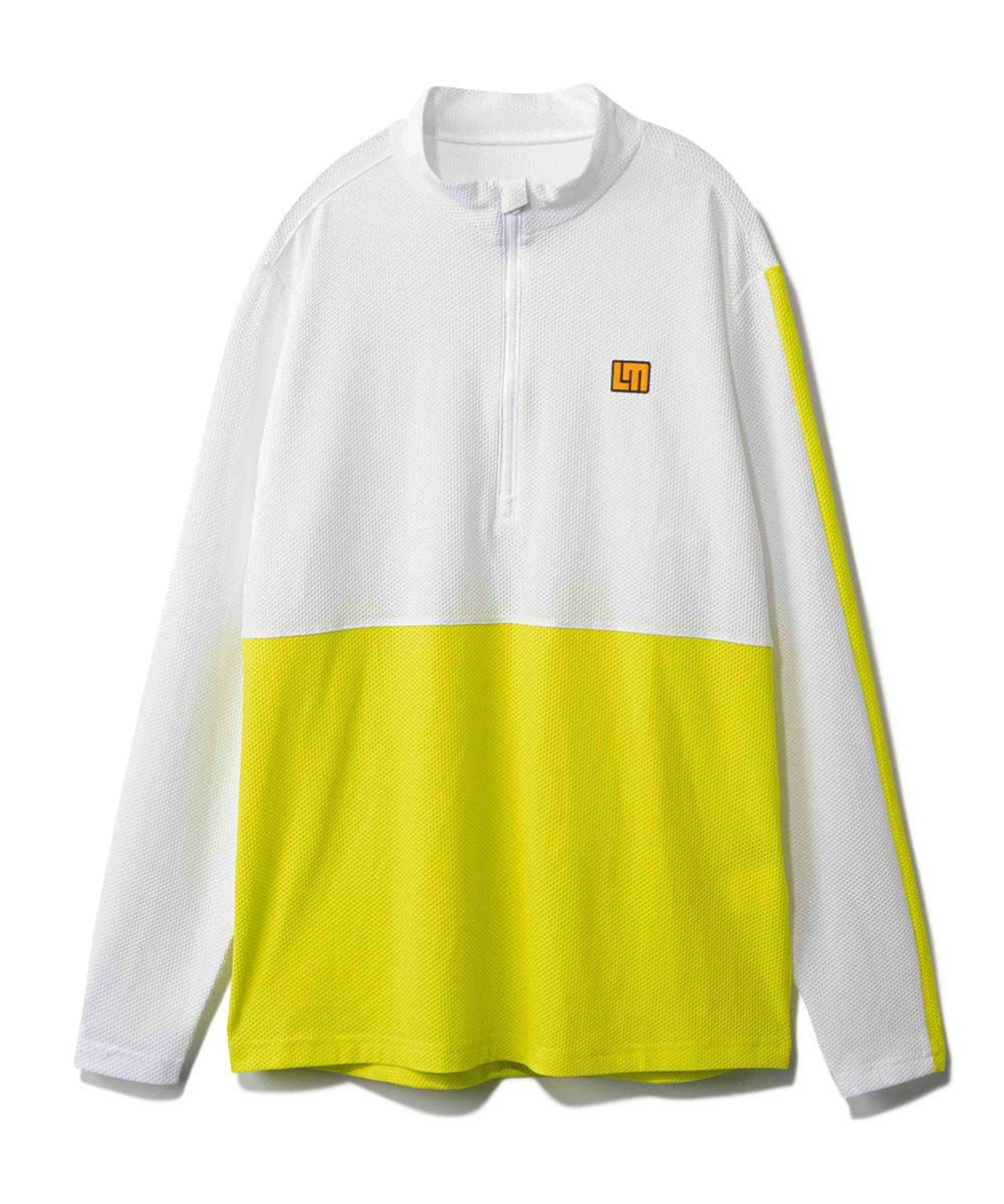 Resurrection ハーフジップシャツ XL 蛍光イエロー　モックネック メンズ メッシュトリコット モックネックハーフジップ長袖シャツ