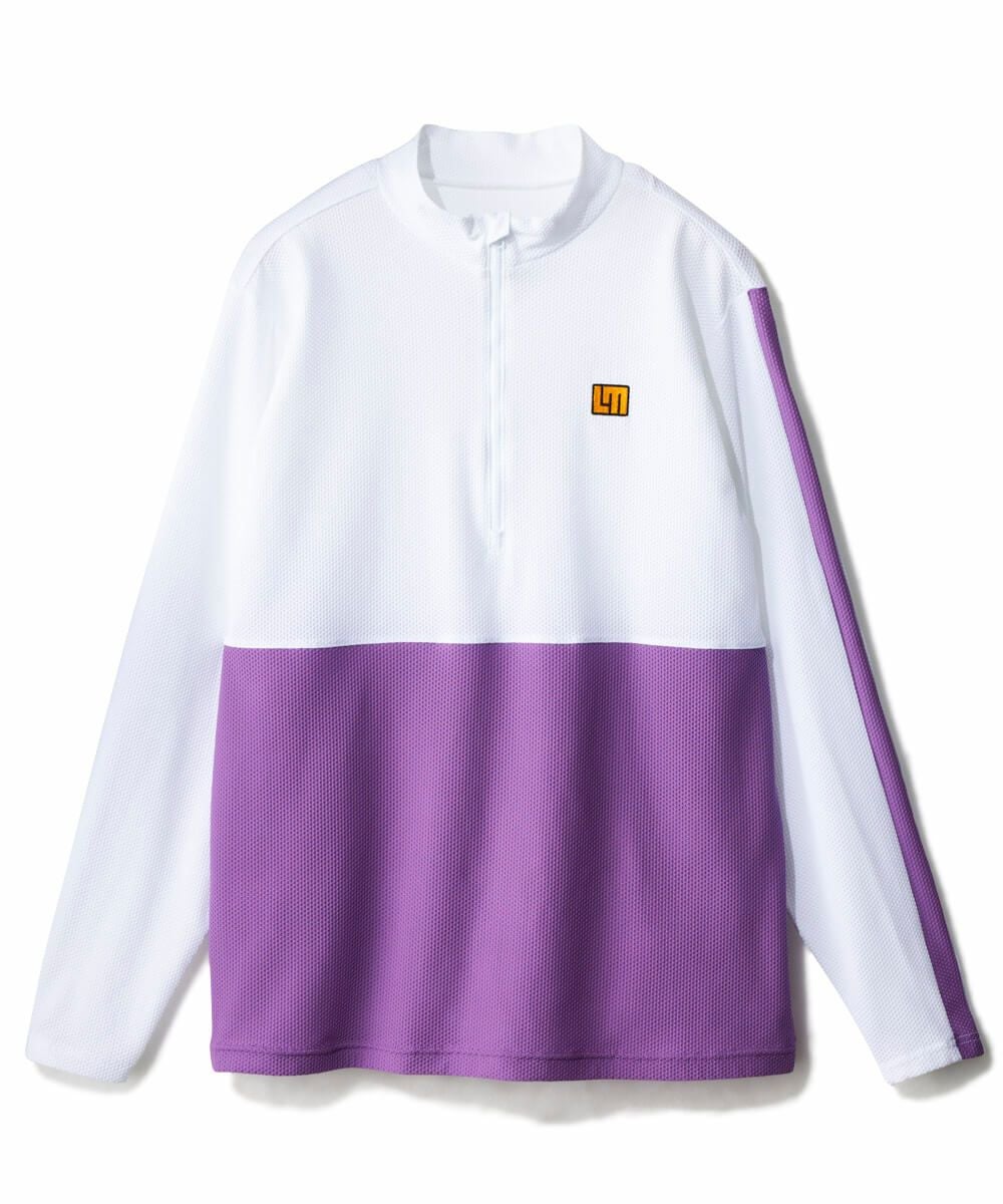 メンズ メッシュトリコット モックネックハーフジップ長袖シャツ