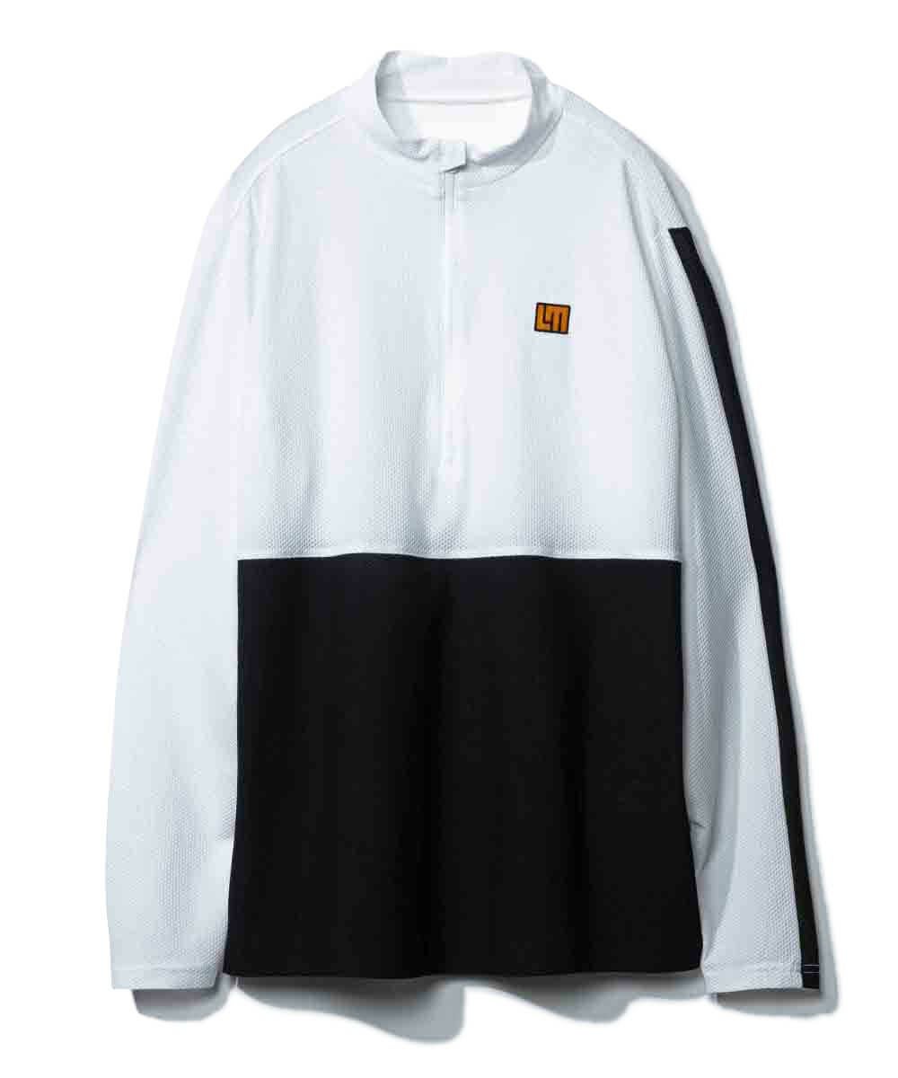 メンズ メッシュトリコット モックネックハーフジップ長袖シャツ