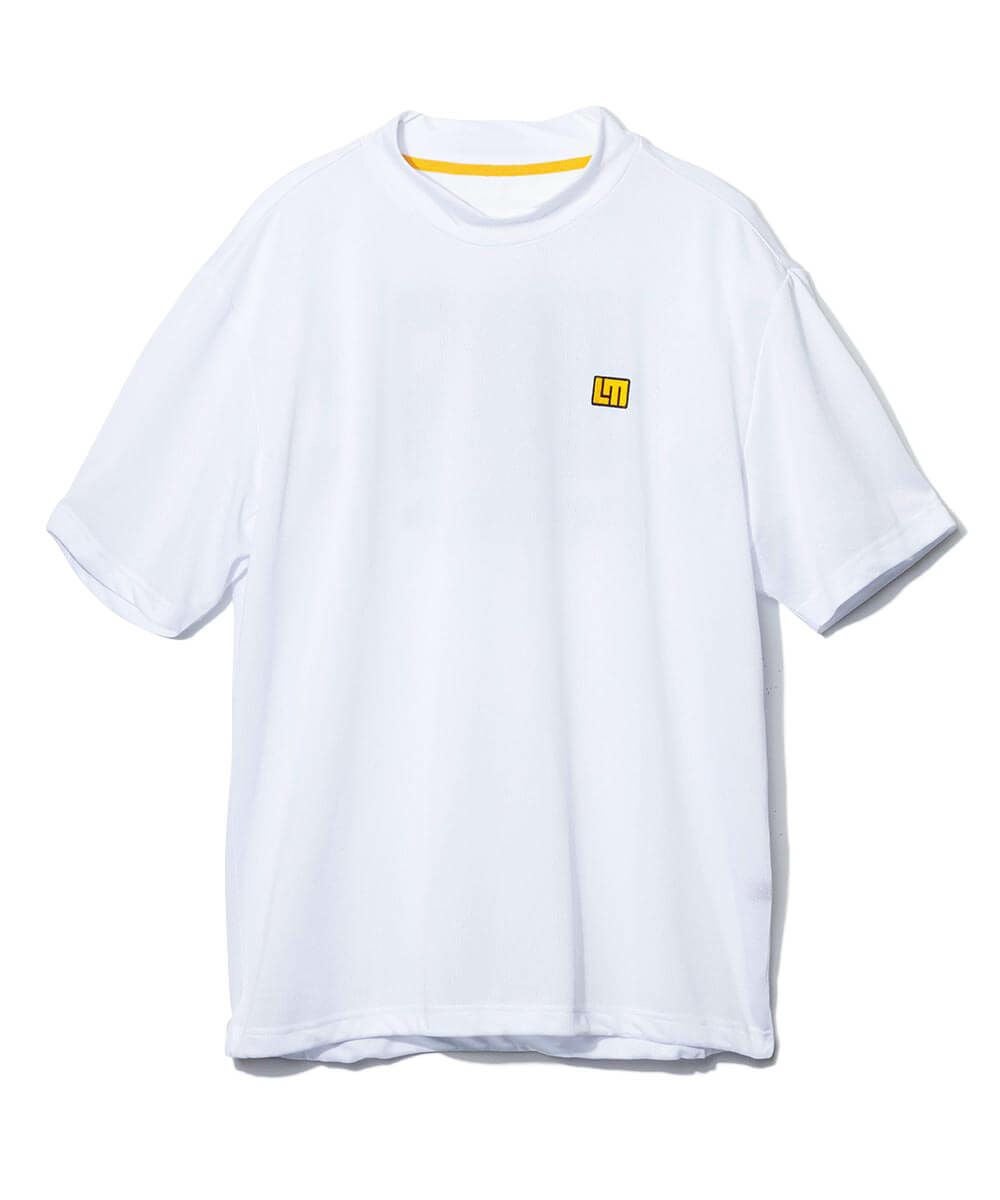 メンズ ドットメッシュ バックプリント半袖モックネックシャツ