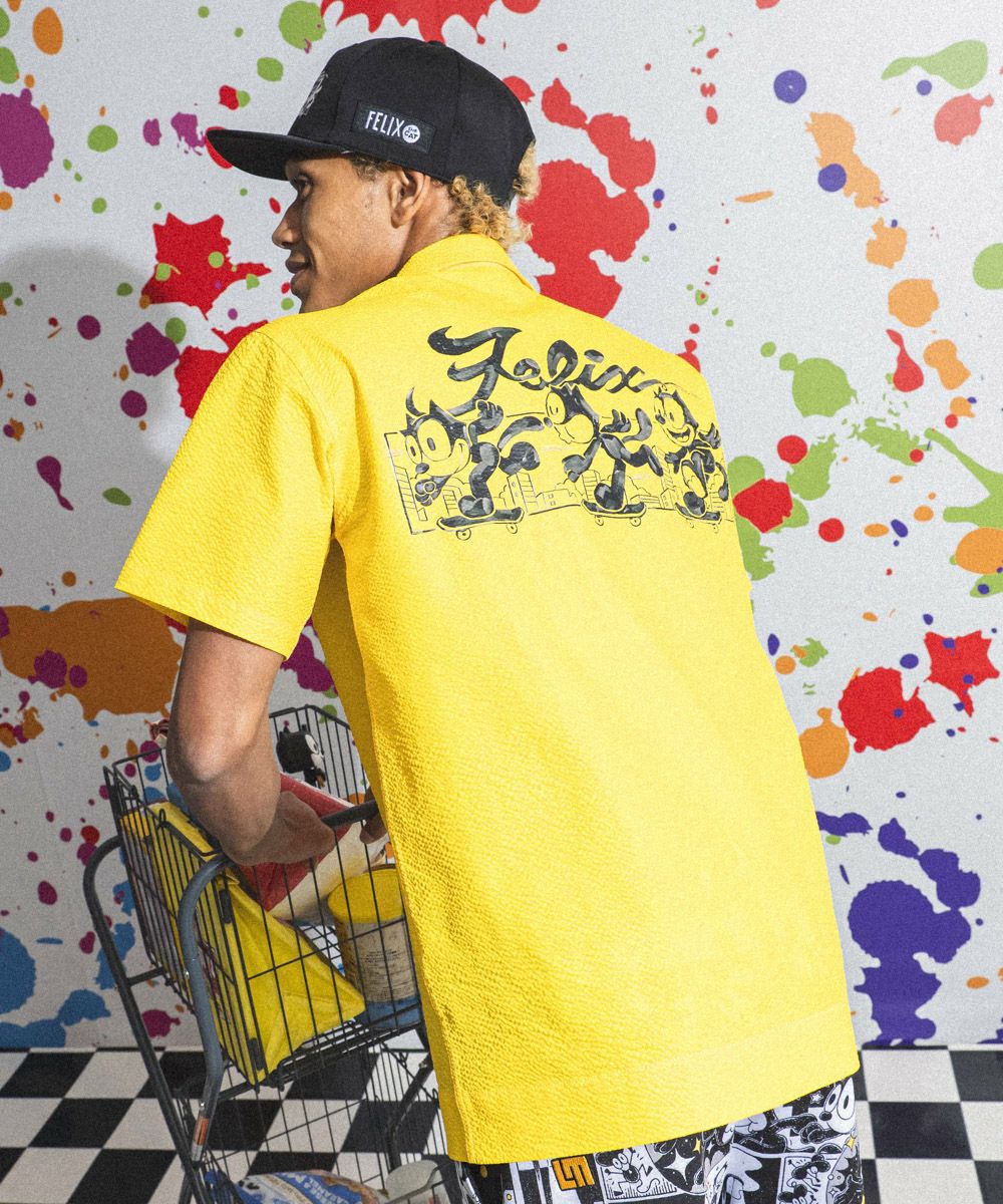 激レア　TOFFS サッカー　ノーリッジシャツ LOUDMOUTH×FELIX メンズ ニットサッカー 開襟シャツ イエロー