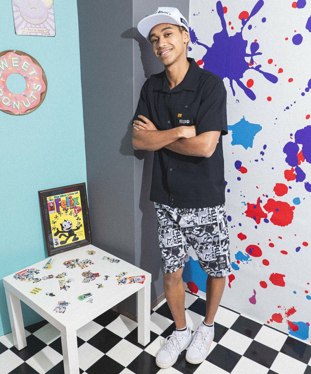 LOUDMOUTH×FELIX メンズ ニットサッカー 開襟シャツ ブラック