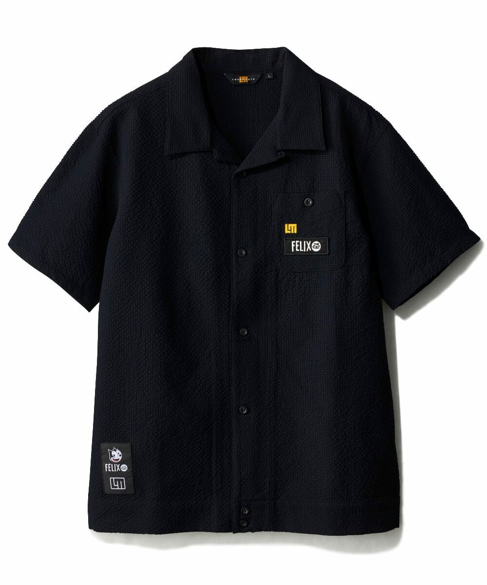 LOUDMOUTH×FELIX メンズ ニットサッカー 開襟シャツ ブラック