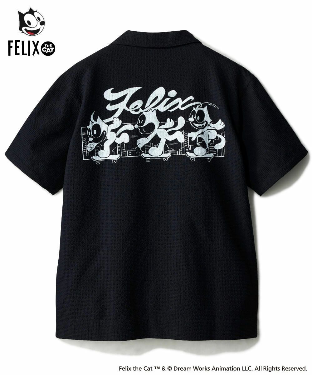 LOUDMOUTH×FELIX メンズ ニットサッカー 開襟シャツ ブラック