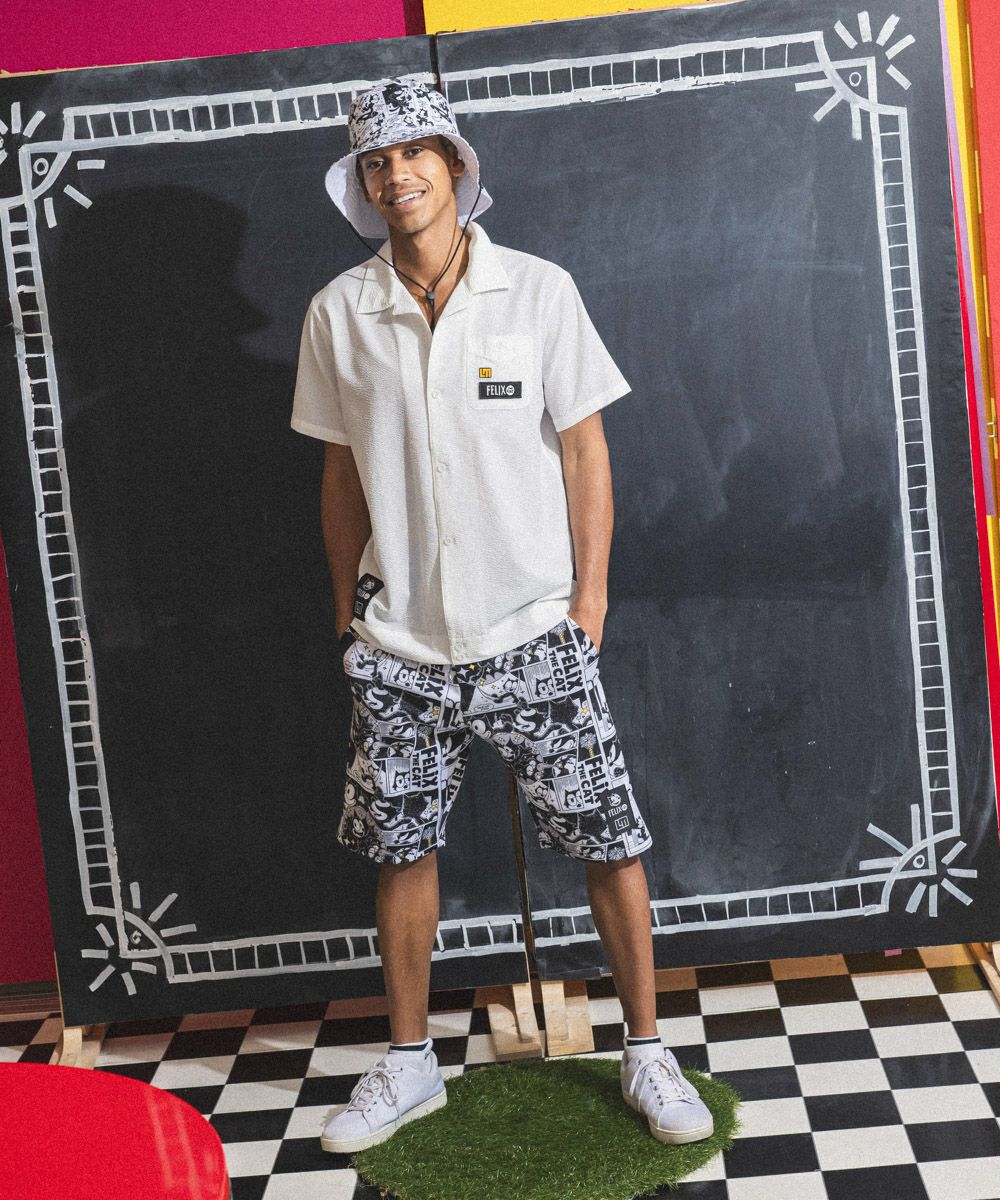 LOUDMOUTH×FELIX メンズ ニットサッカー 開襟シャツ ホワイト