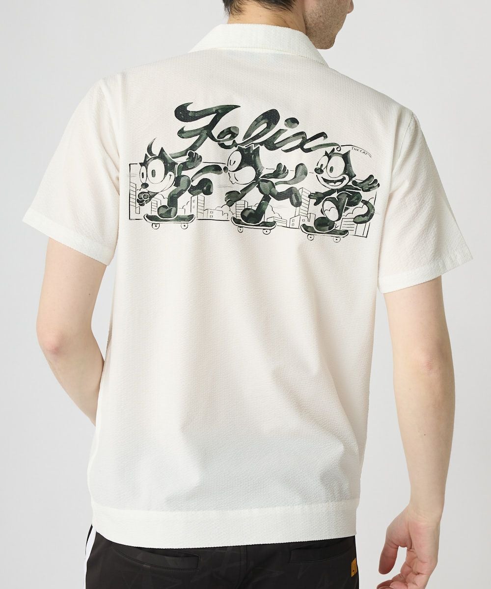 LOUDMOUTH×FELIX メンズ ニットサッカー 開襟シャツ ホワイト