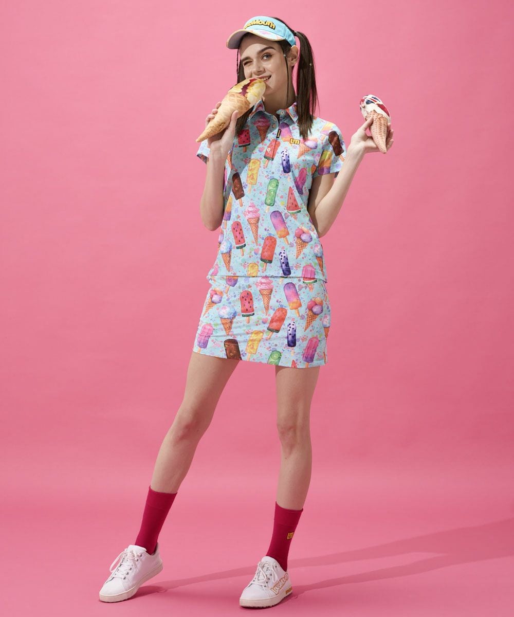 レディース プレミアムカノコ 柄半袖シャツ Happy Ice Cream/ハッピー