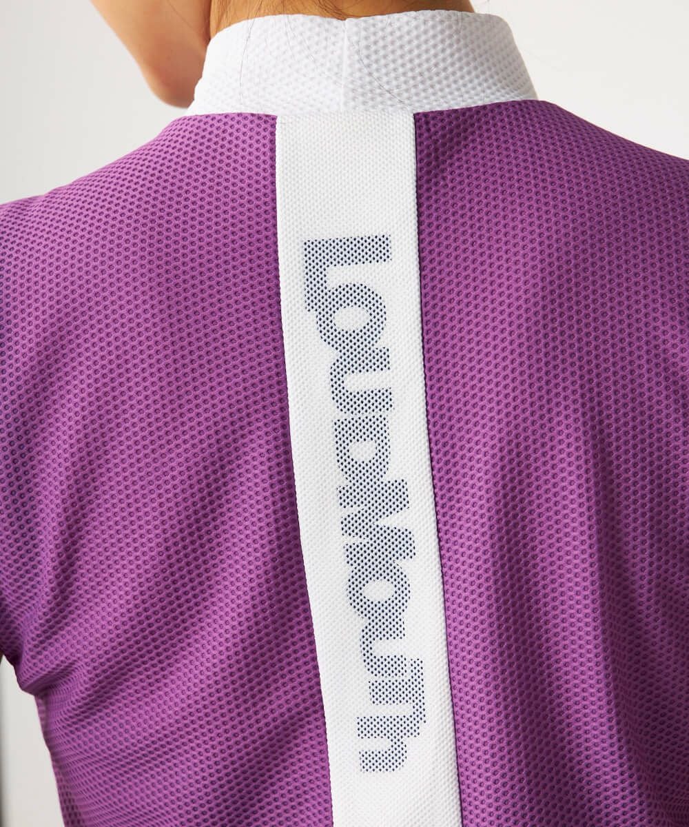 レディース メッシュトリコット モックネック半袖シャツ パープル