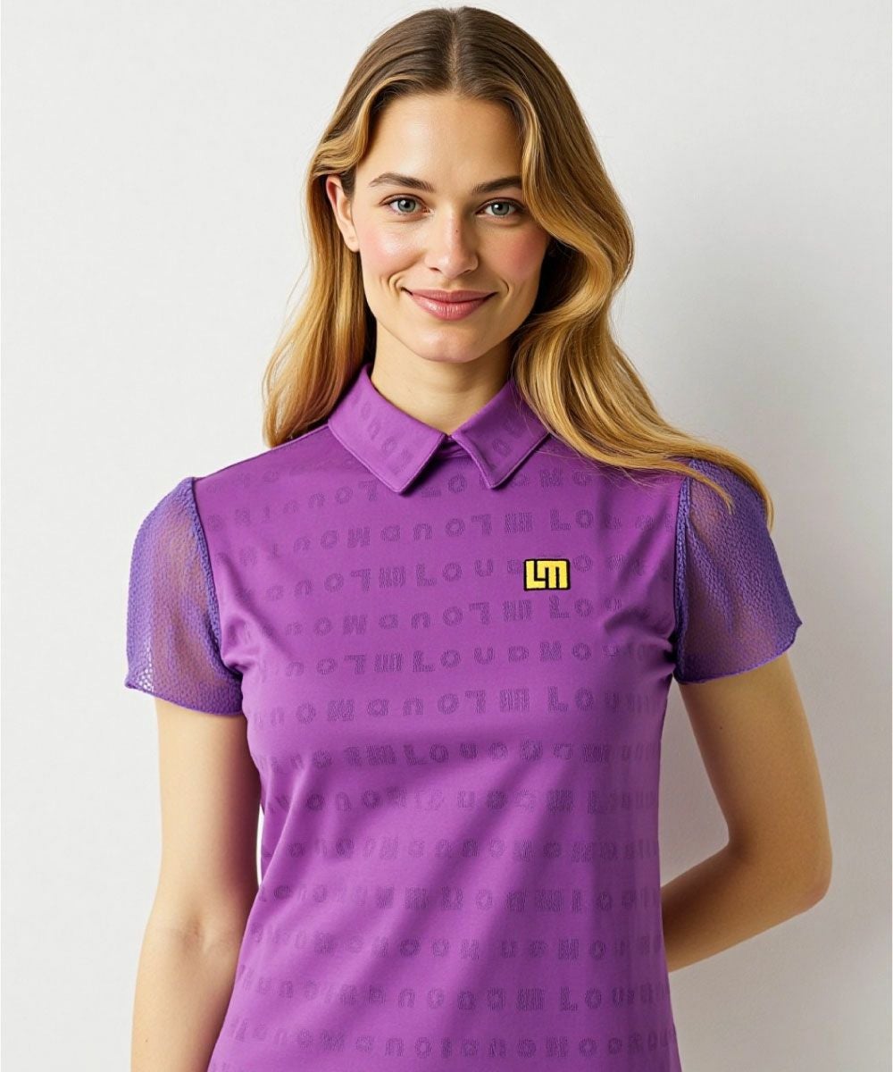 LOUDMOUTH レディース ゴルフシャツ パープル S レディース ストレッチメッシュ レース切替半袖シャツ パープル