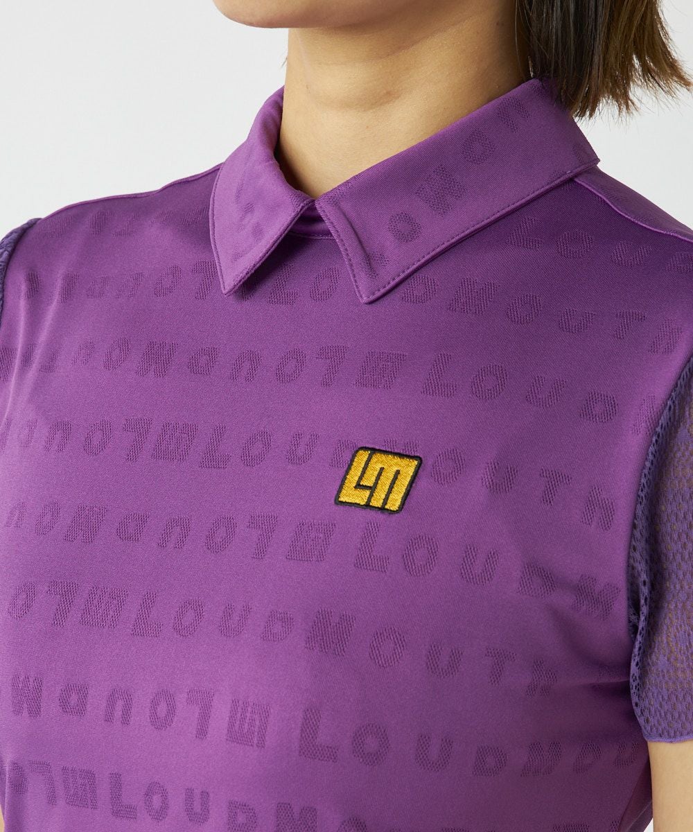 LOUDMOUTH レディース ゴルフシャツ パープル S レディース ストレッチメッシュ レース切替半袖シャツ パープル