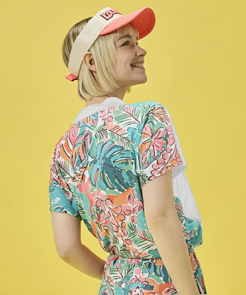 Loudmouth レディースM ポリゴンスネーク柄 上下セット　新品未使用 レディース ECO防透スムース 柄モックネックシャツ Tropical Pine