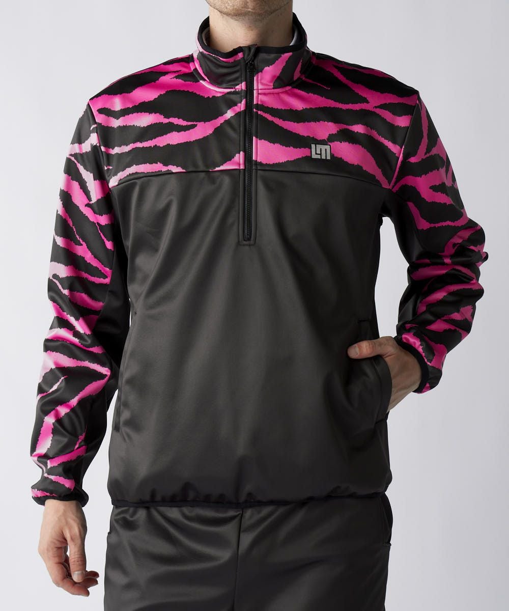 メンズ 撥水裏フリース 柄切替ハーフZIPプルオーバー Pink Tarzan