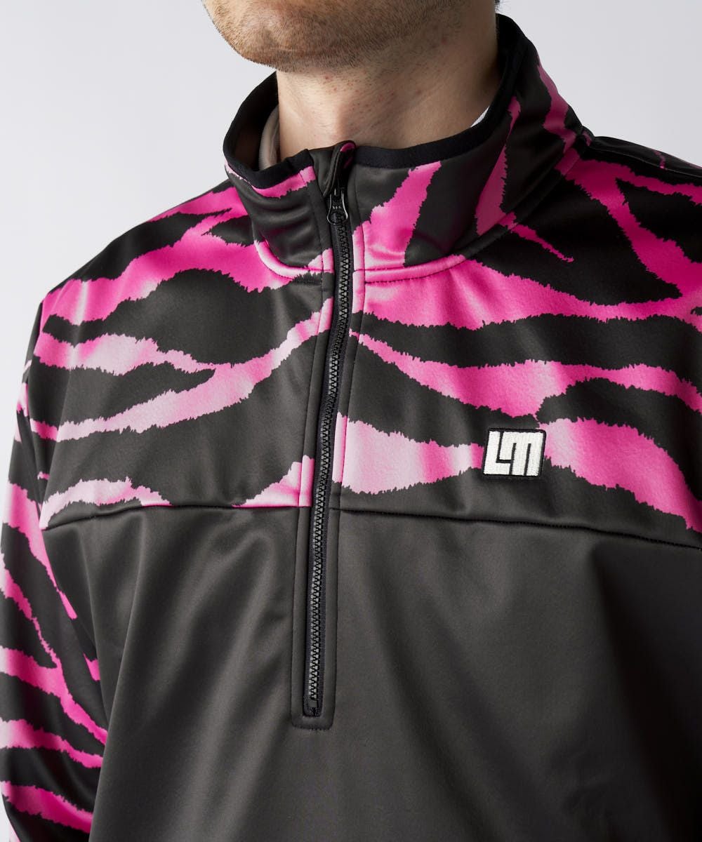 メンズ 撥水裏フリース 柄切替ハーフZIPプルオーバー Pink Tarzan