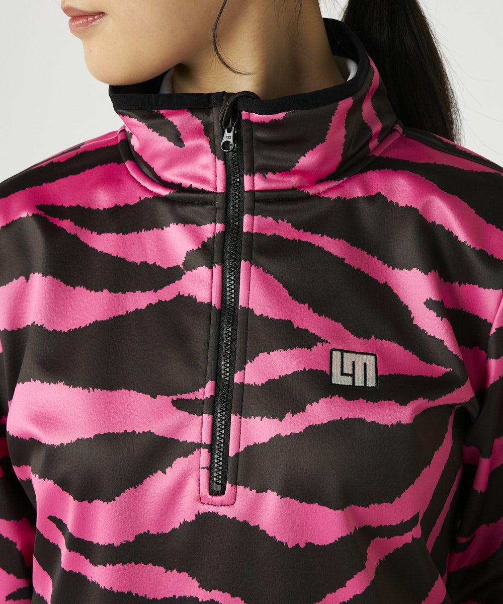 レディース 撥水裏フリース柄ハーフZIPプルオーバー Pink Tarzan