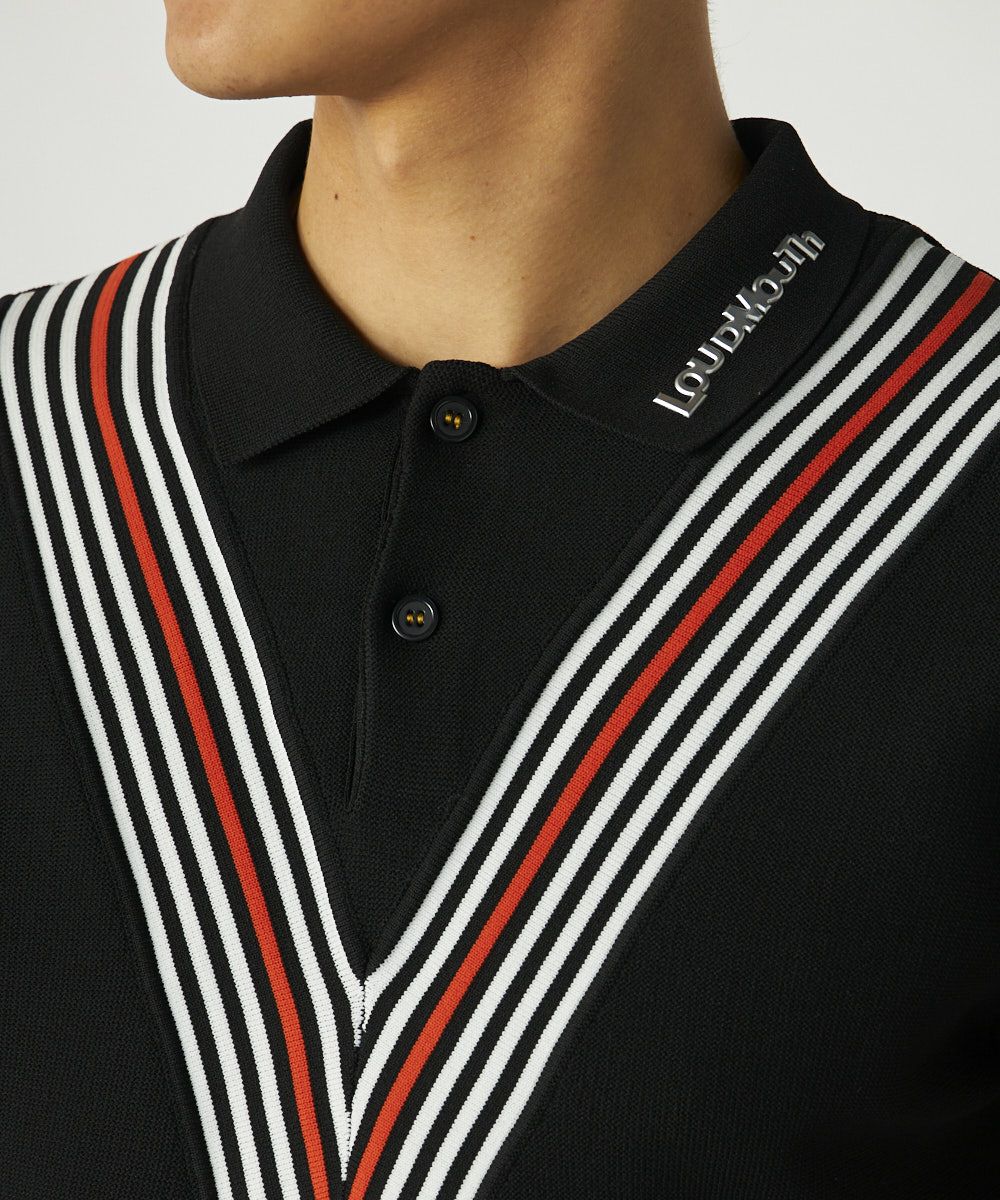 メンズ Vライン・サマーニットポロシャツ ブラック | LOUDMOUTH JAPAN