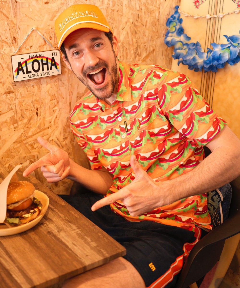 メンズ 総柄ポロシャツ Burger Mania/バーガーマニア | LOUDMOUTH JAPAN