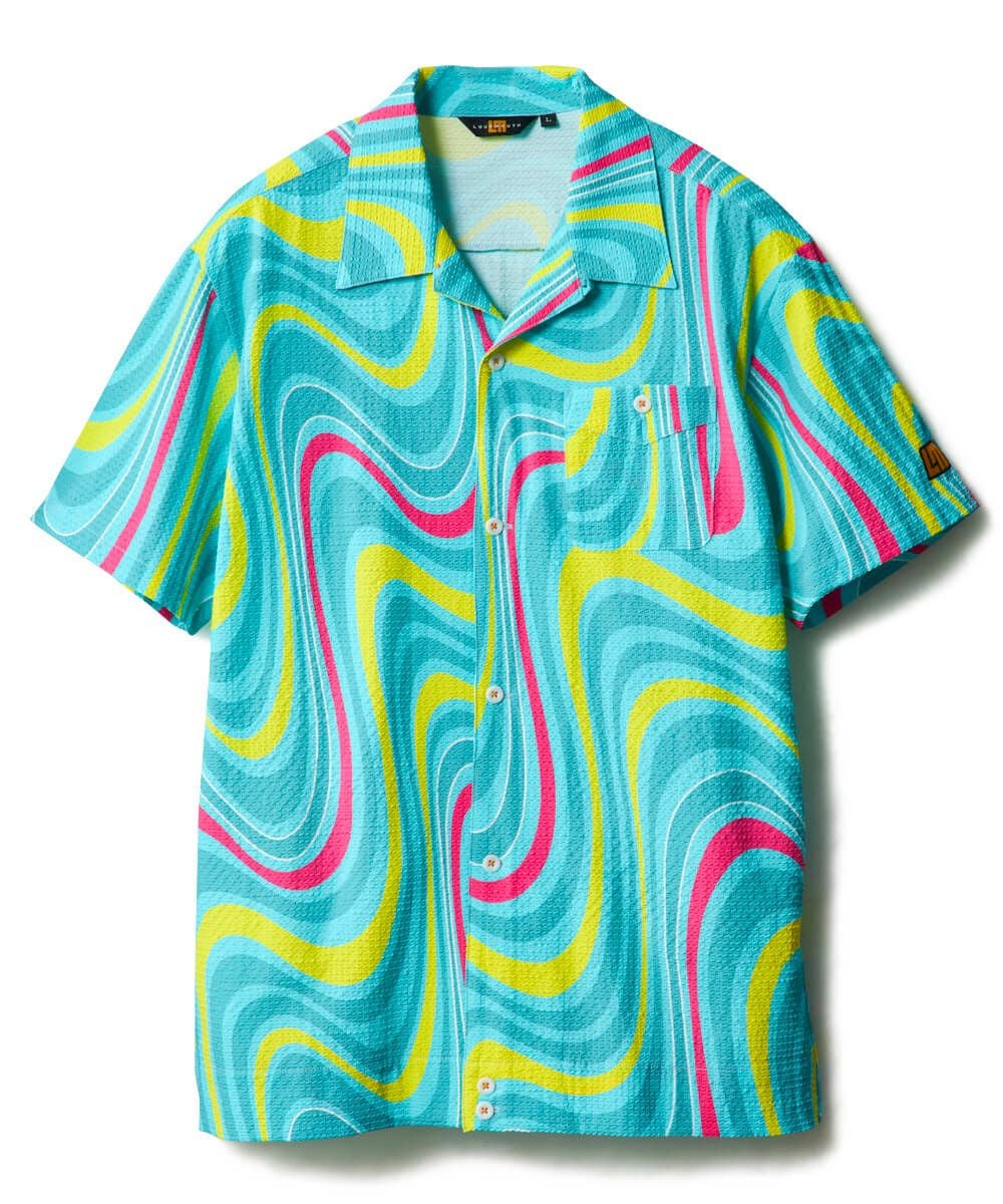 メンズ ニットサッカー オープンカラーシャツ Trippy Wave/トリッピー