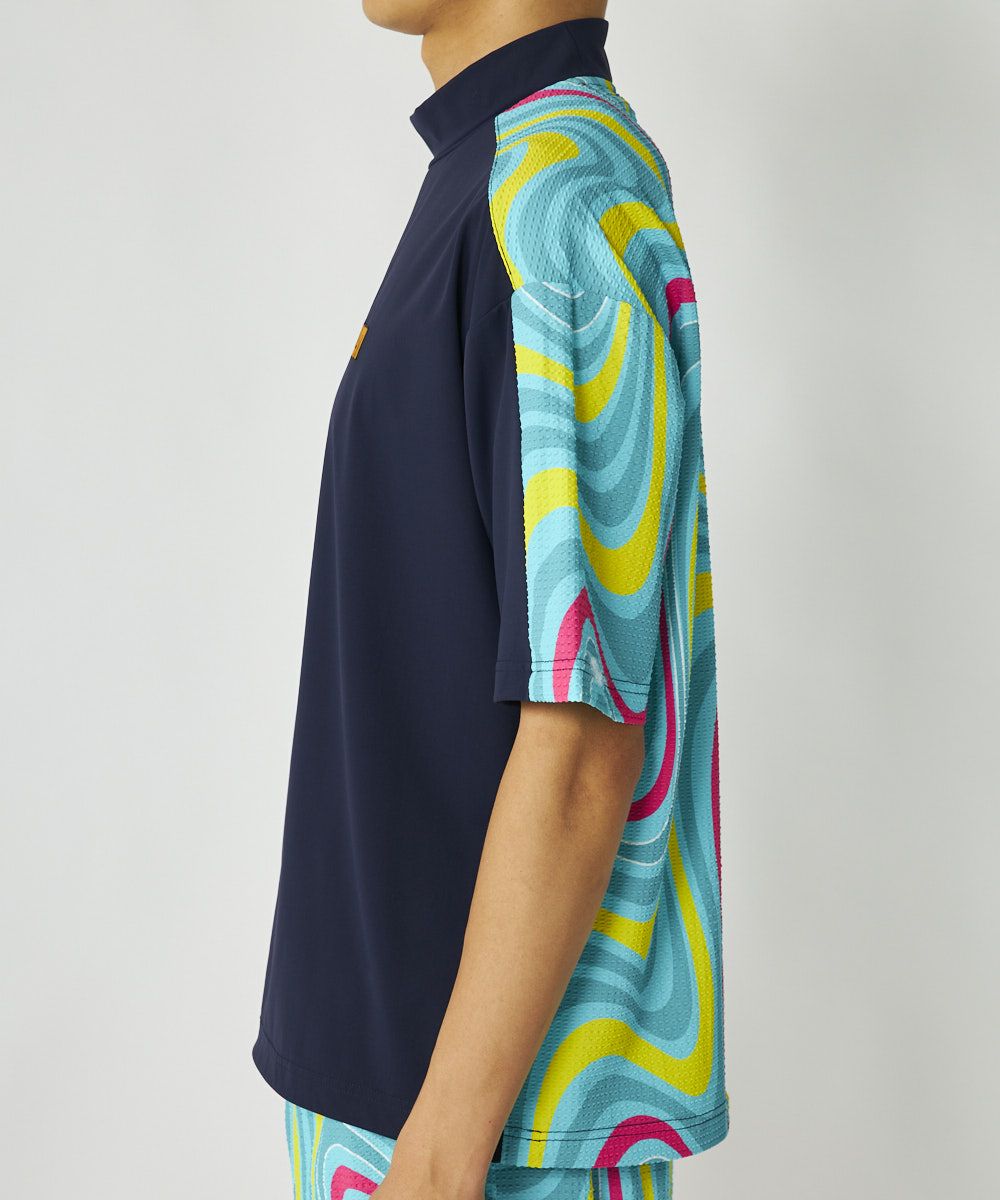 LOUDMOUTH★スムース×ニットサッカー切替シャツ ブルーLL メンズ スムース×ニットサッカー切替シャツ ネイビー | LOUDMOUTH JAPAN