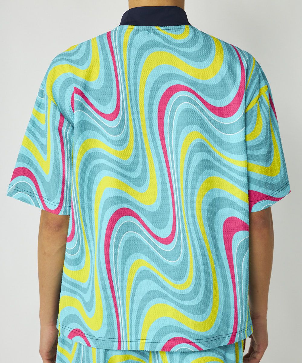 メンズ スムース×ニットサッカー切替シャツ ネイビー | LOUDMOUTH JAPAN
