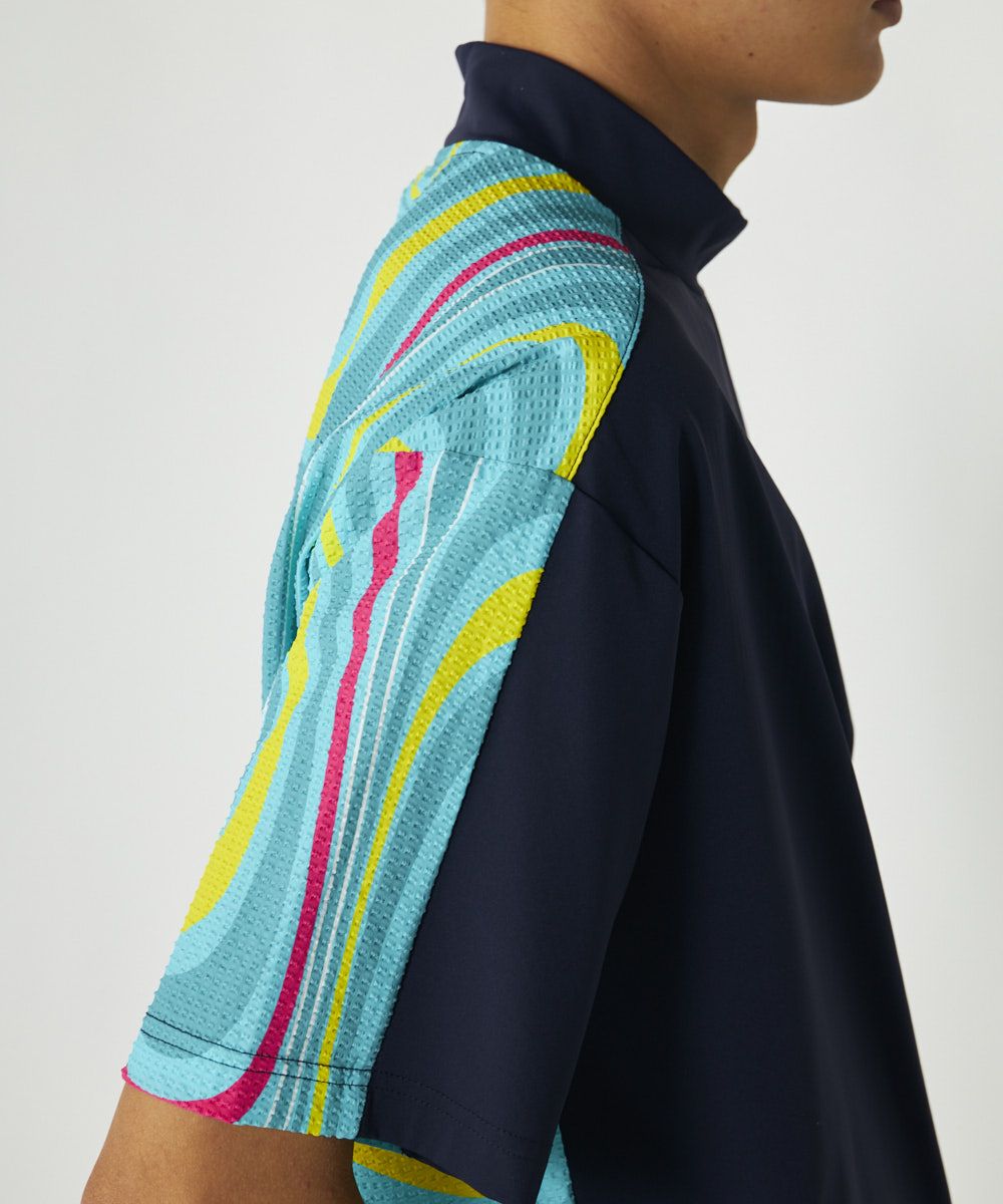メンズ スムース×ニットサッカー切替シャツ ネイビー | LOUDMOUTH JAPAN