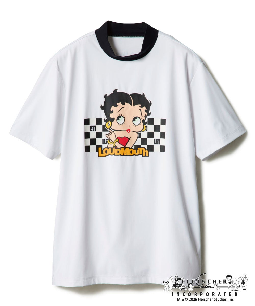 LOUDMOUTH×Betty Boop™ メンズ モックネックシャツ ホワイト