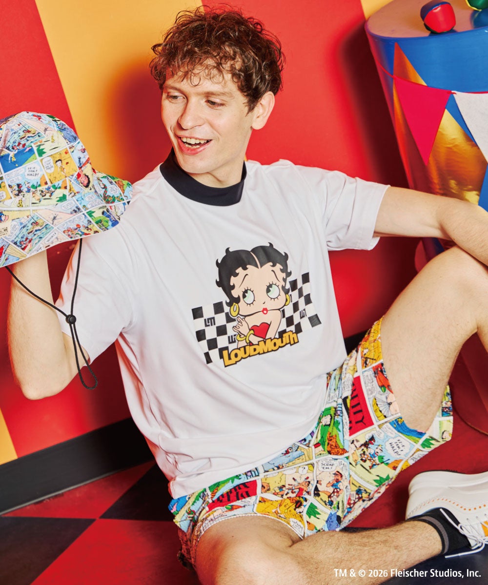 LOUDMOUTH×Betty Boop™ メンズ モックネックシャツ ホワイト