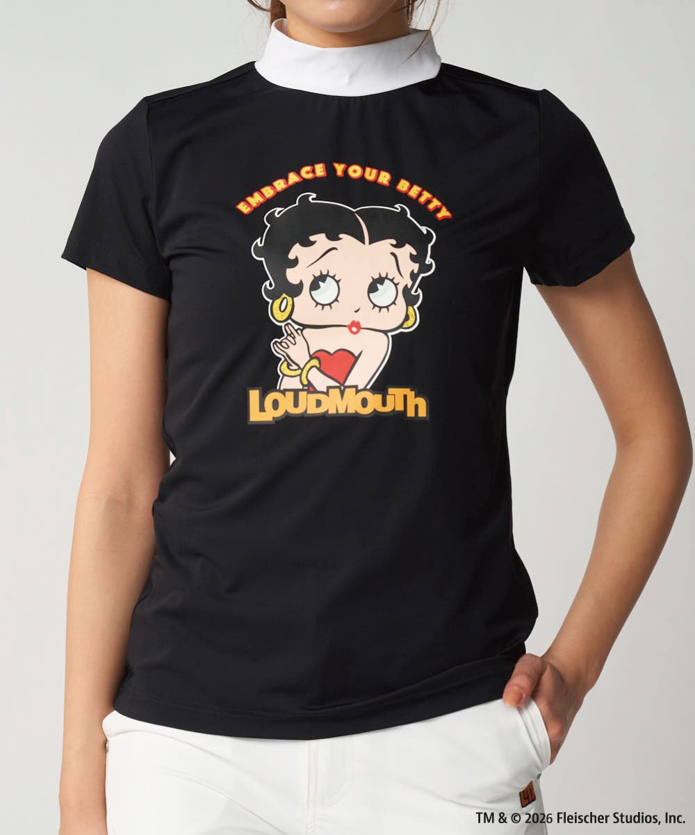 LOUDMOUTH×Betty Boop™ レディース モックネックシャツ ブラック